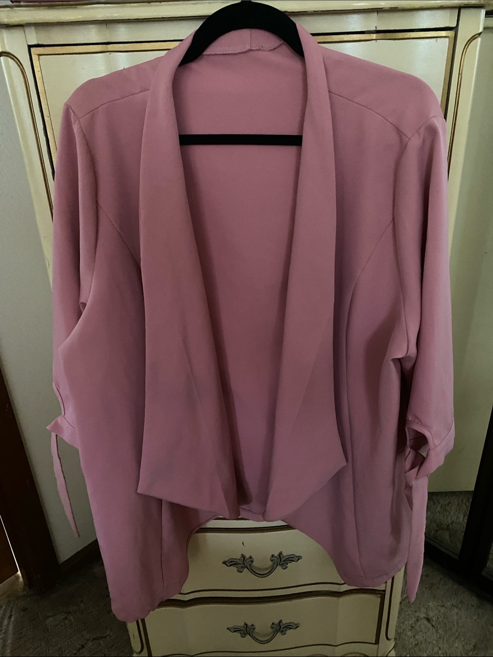 Open Front Jacket- Draped Blazer  - Dusty Pink Rose